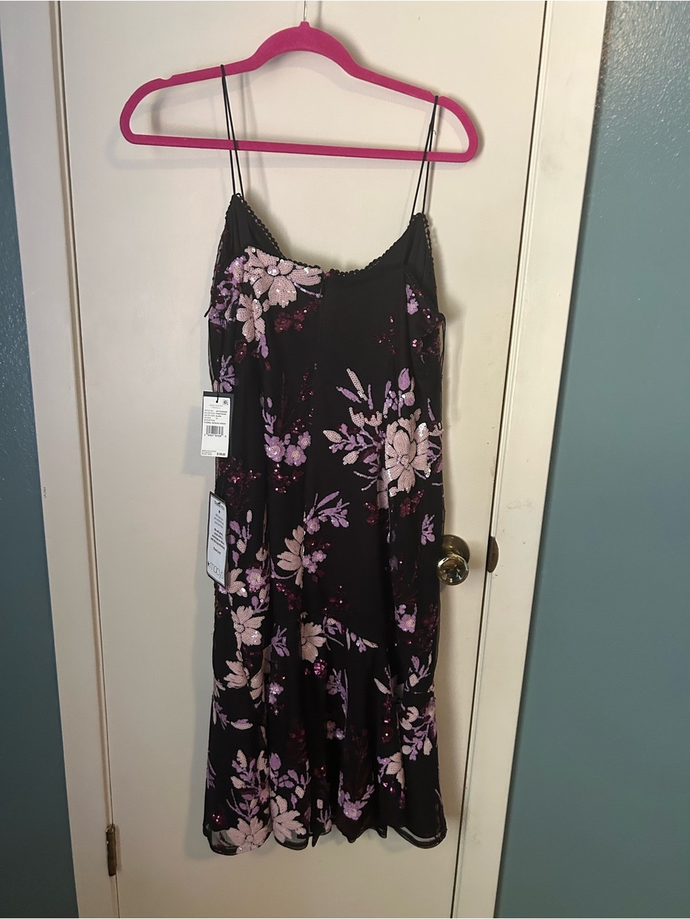 Adrianna Papell Floral Slip Midi Dress - Black with Pink & Purple Floral Print - Picture 3 of 7